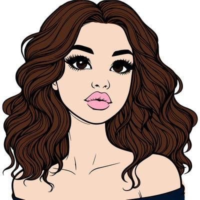 realistic girl with wavy hair and lips