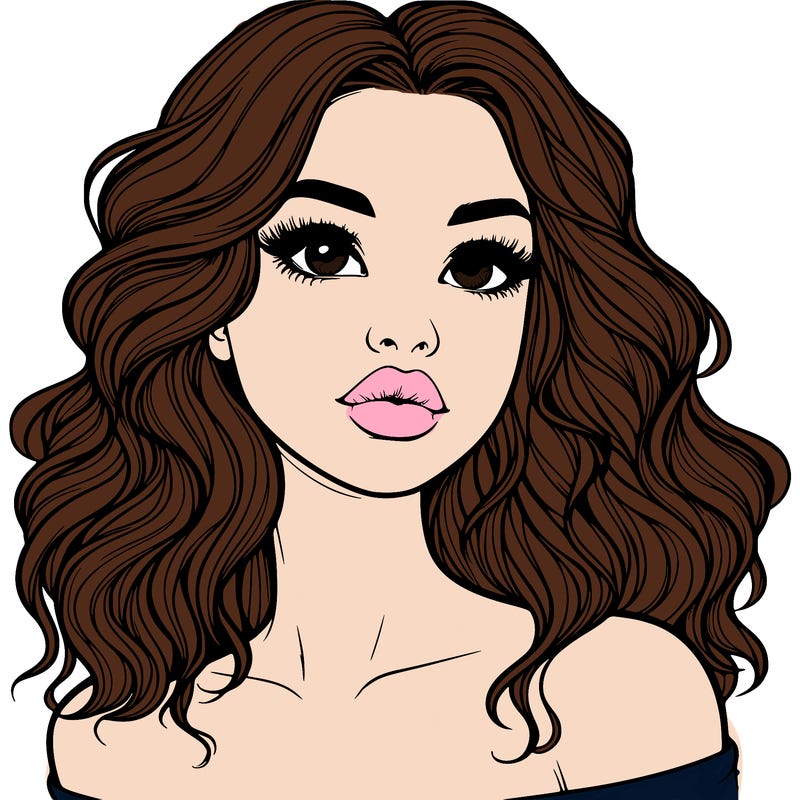 realistic girl with wavy hair and lips