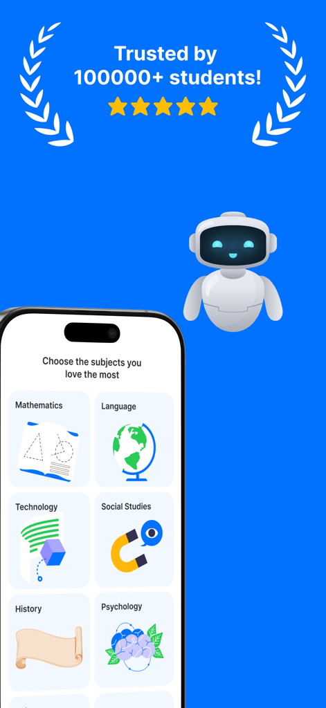 Academi AI: Study & Exam Tutor - Mobile interface of Academi AI showing subject selection for students