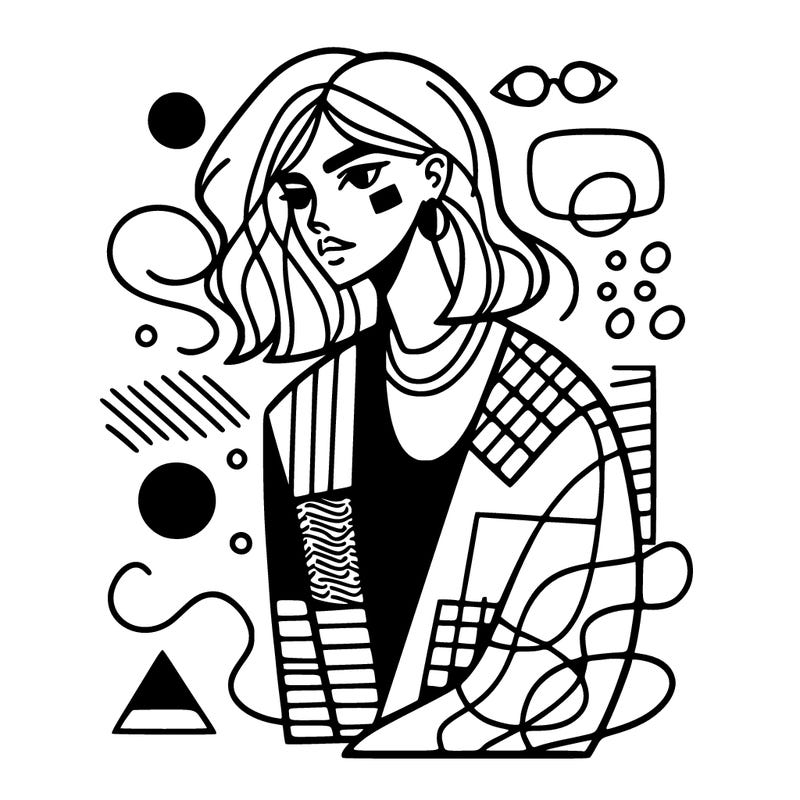 young woman with cool style and abstract shapes