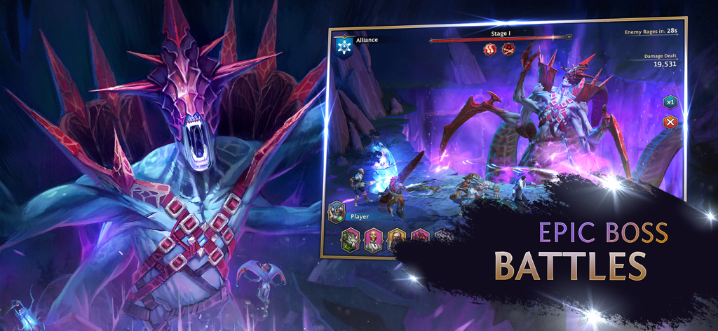 Heroes of the Dark: Squad RPG - Jugabilidad épica de batalla contra un jefe en Heroes of the Dark squad RPG