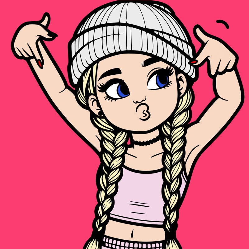 realistic teenage girl with braids and a beanie and crop top doing 🫶🏼