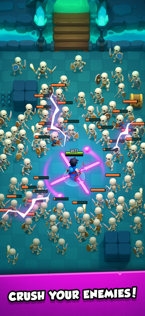 Magic Archer: Fantasy RPG Game - Personnage héros dans Magic Archer combattant un grand groupe de squelettes avec des compétences magiques