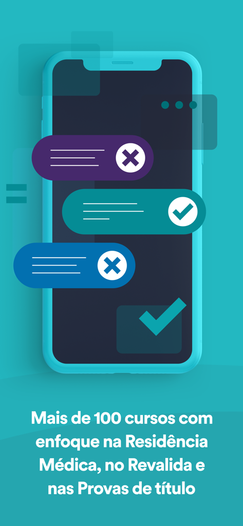 Estrategia MED app screen promoting over 100 courses for medical residency and Revalida exams