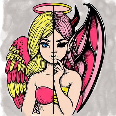 realistic angel half demon