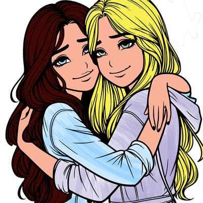realistic girls hugging