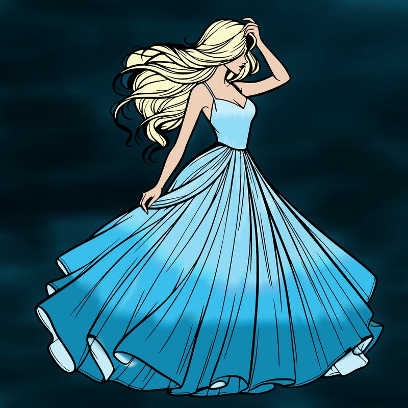 realistic woman with dress flowing in the wind