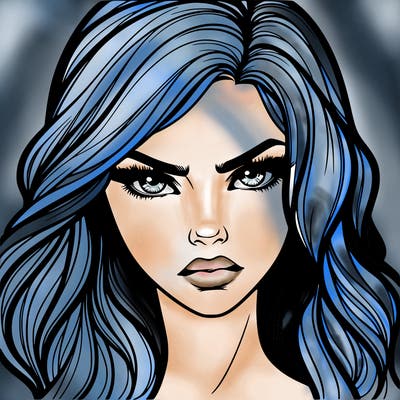 beautiful realistic girl with siren eyes and is intimidating