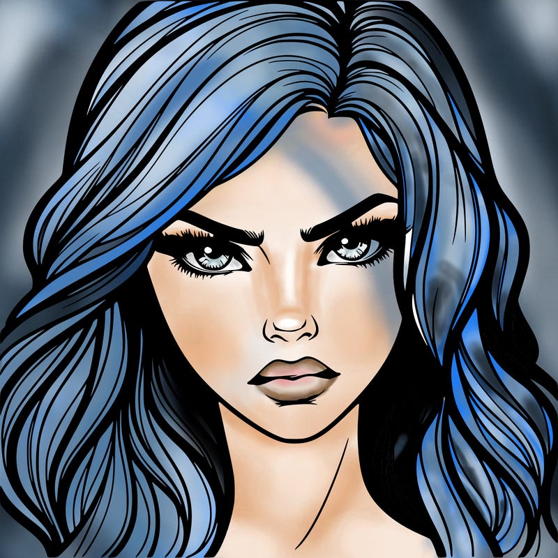 beautiful realistic girl with siren eyes and is intimidating
