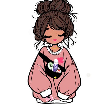 girl with baggy sweatshirt and messy bun