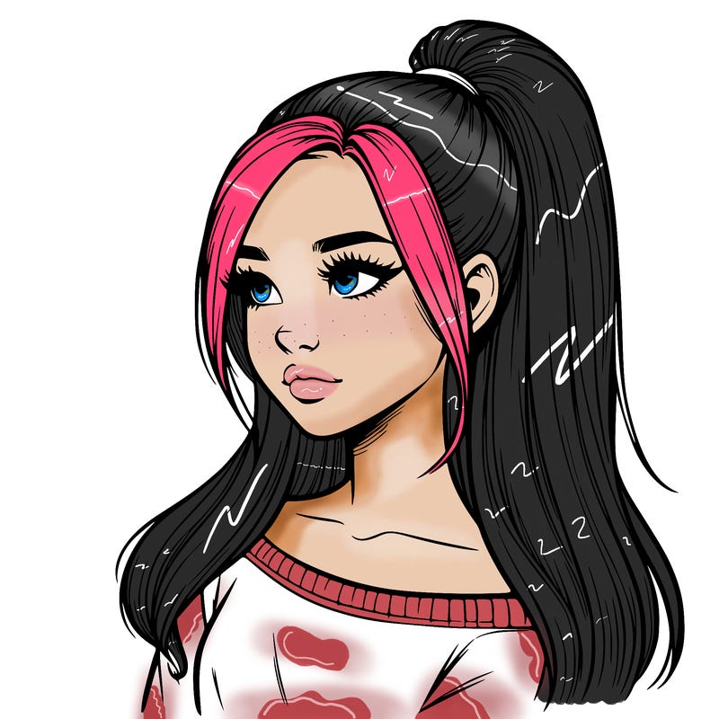 realistic girl with a high ponytail