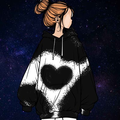 realistic girl with a oversized sweatshirt on and a bun