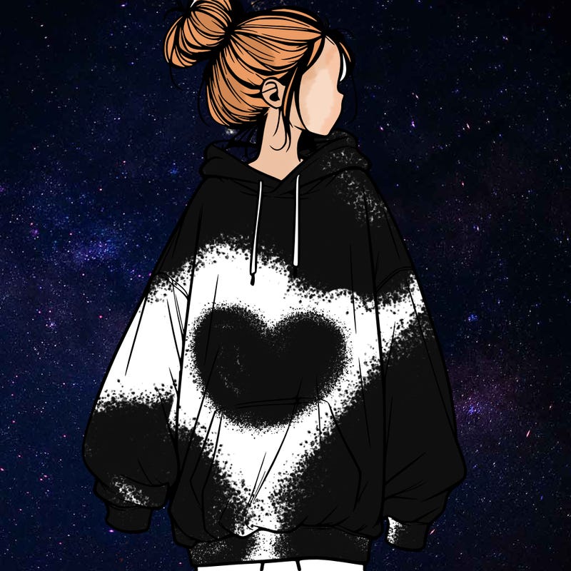 realistic girl with a oversized sweatshirt on and a bun