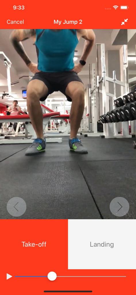 My Jump 2 - Athlete preparing for a jump in the My Jump 2 app interface to measure performance