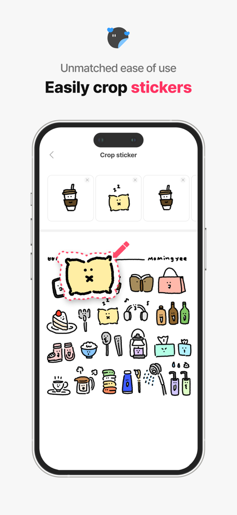 Webudding: Digital Templates - Interface showing how to easily crop hand drawn digital stickers within the Webudding app