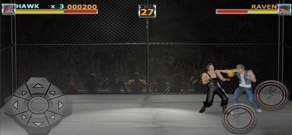 Brawler - Hawk fighting Raven in a cage match in the Brawler mobile game
