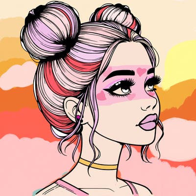 realistic girl with buns on the top of her head