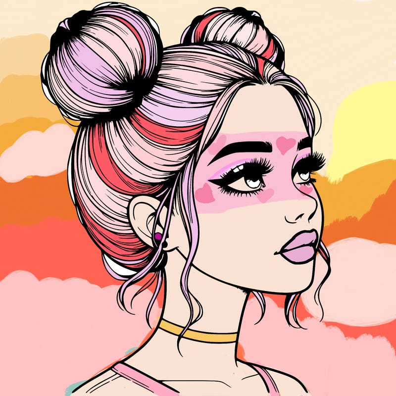 realistic girl with buns on the top of her head