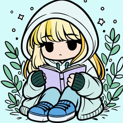 girl in oversized hoodie reading a book