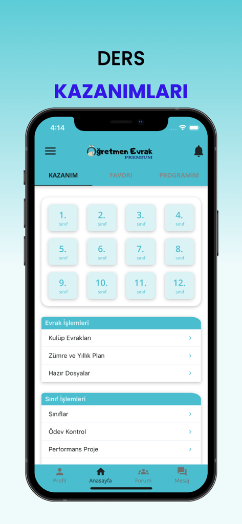 Ogretmen Evrak app dashboard showing teacher tools for document management and class tracking