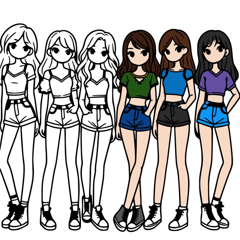 a group of girls wearing crop tops and shorts