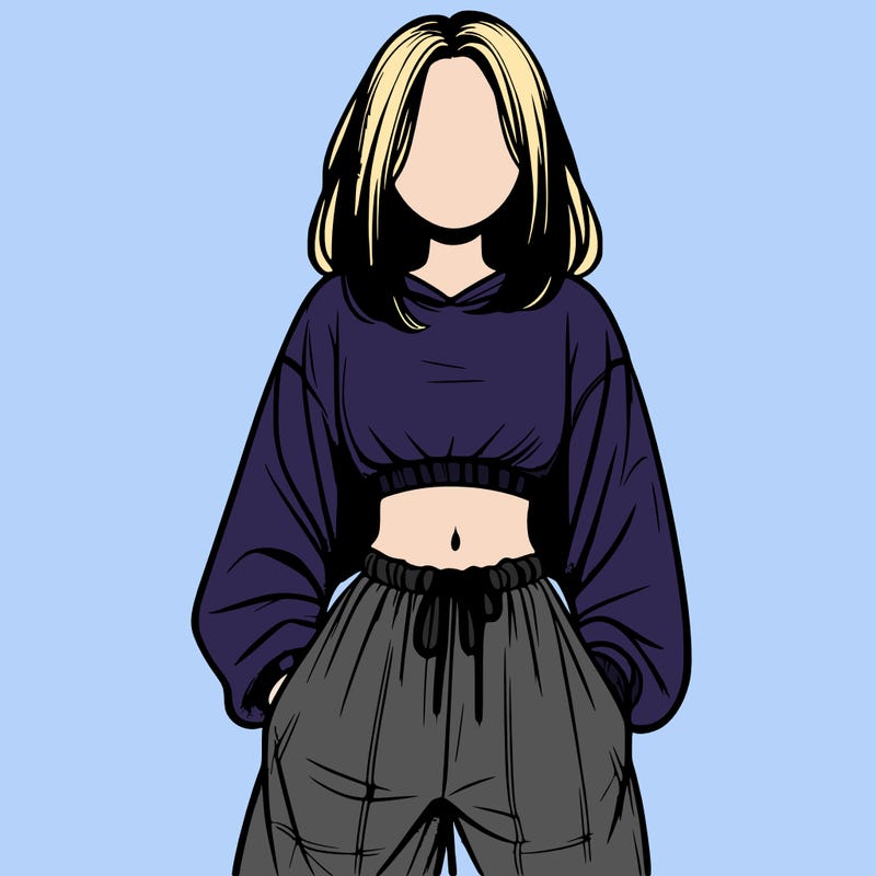 realistic girl faceless with baggy pants and a crop top