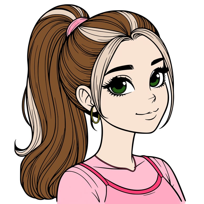 realistic girl with a high ponytail