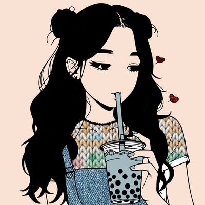 aesthetic realistic girl with boba