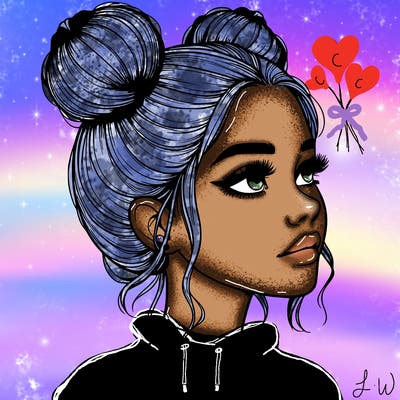 realistic girl with buns on the top of her head