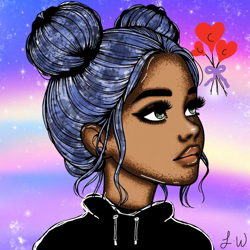 realistic girl with buns on the top of her head