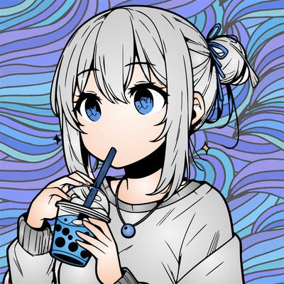 manga character drinking boba