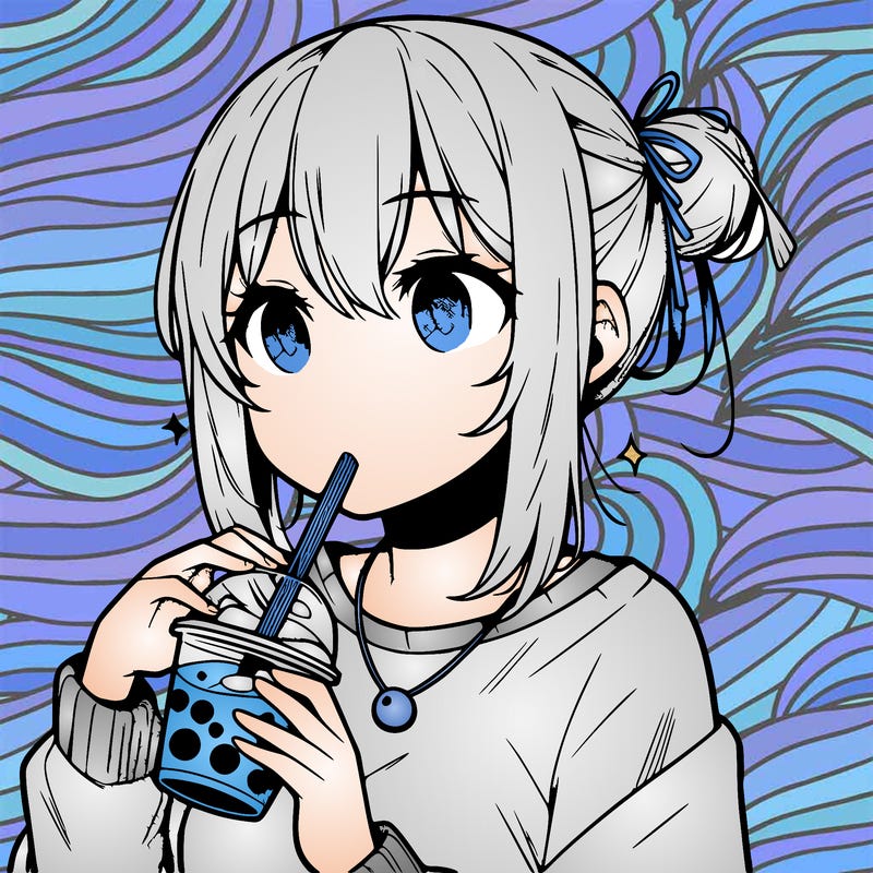 manga character drinking boba