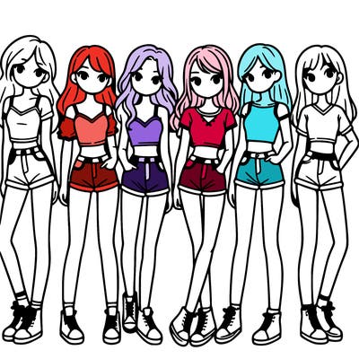 a group of girls wearing crop tops and shorts