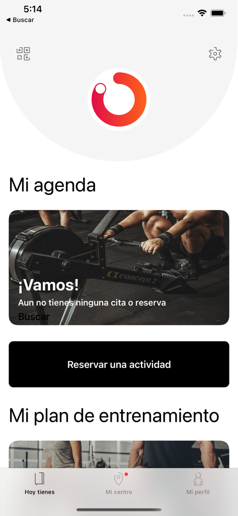 Spinning Center Gym - Spinning Center Gym app dashboard showing gym schedule and training plan sections