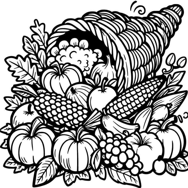 a cornucopia spilling out autumn fruit%2c vegetable