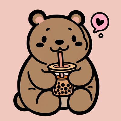 bear drinking boba tea