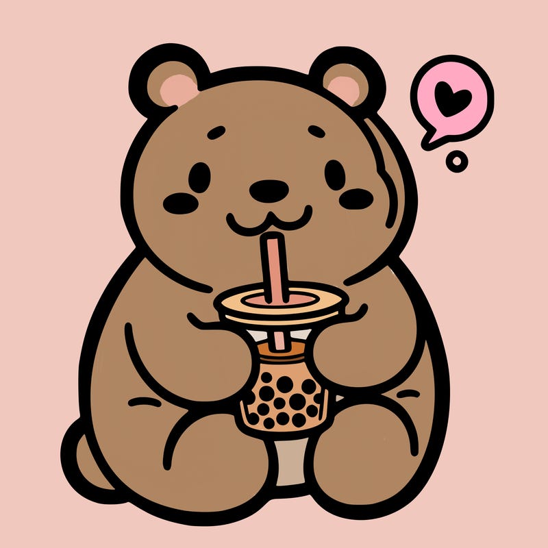 bear drinking boba tea