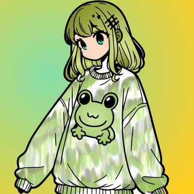 girl wearing frogging sweatshirt