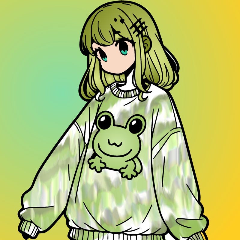 girl wearing frogging sweatshirt