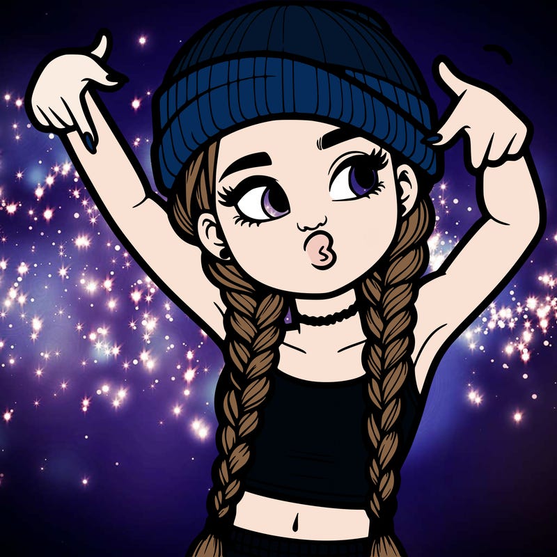 realistic teenage girl with braids and a beanie and crop top doing 🫶🏼