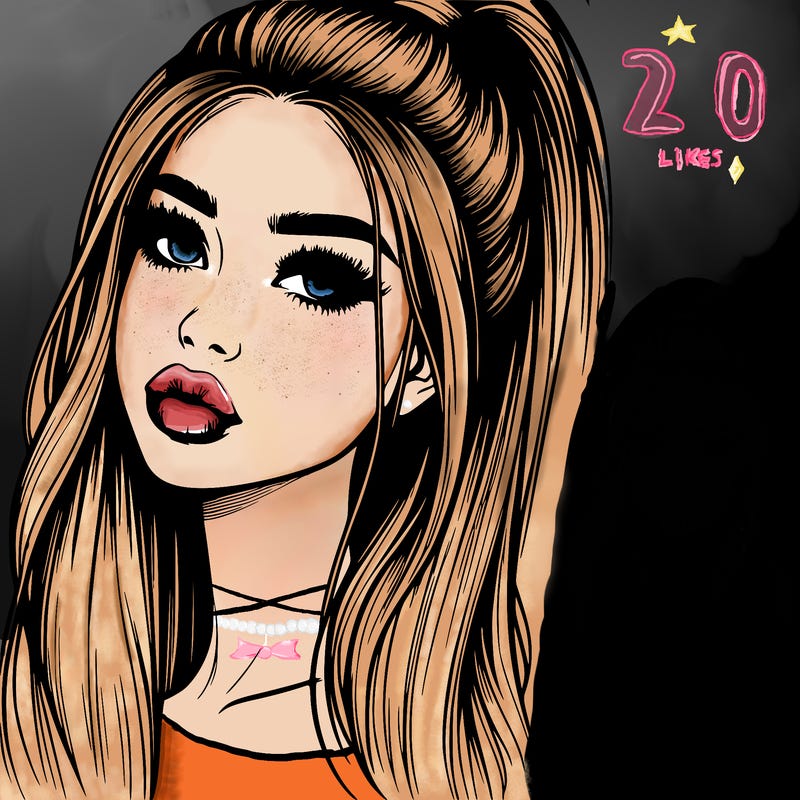 realistic girl with long, high pony hair and lips