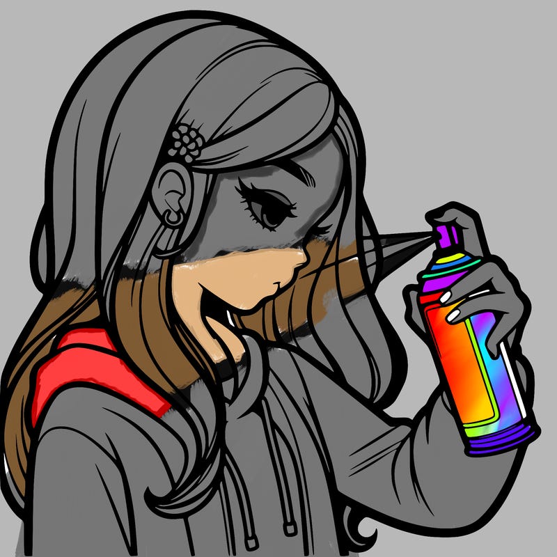 a realistic girl spray painting