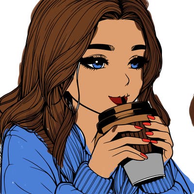 realistic girl drinking coffee