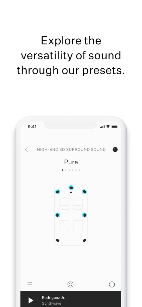 Burmester Soundcheck MB - Burmester Soundcheck app showing 3D surround sound presets and car speaker configuration