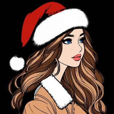 realistic girl in santa hat