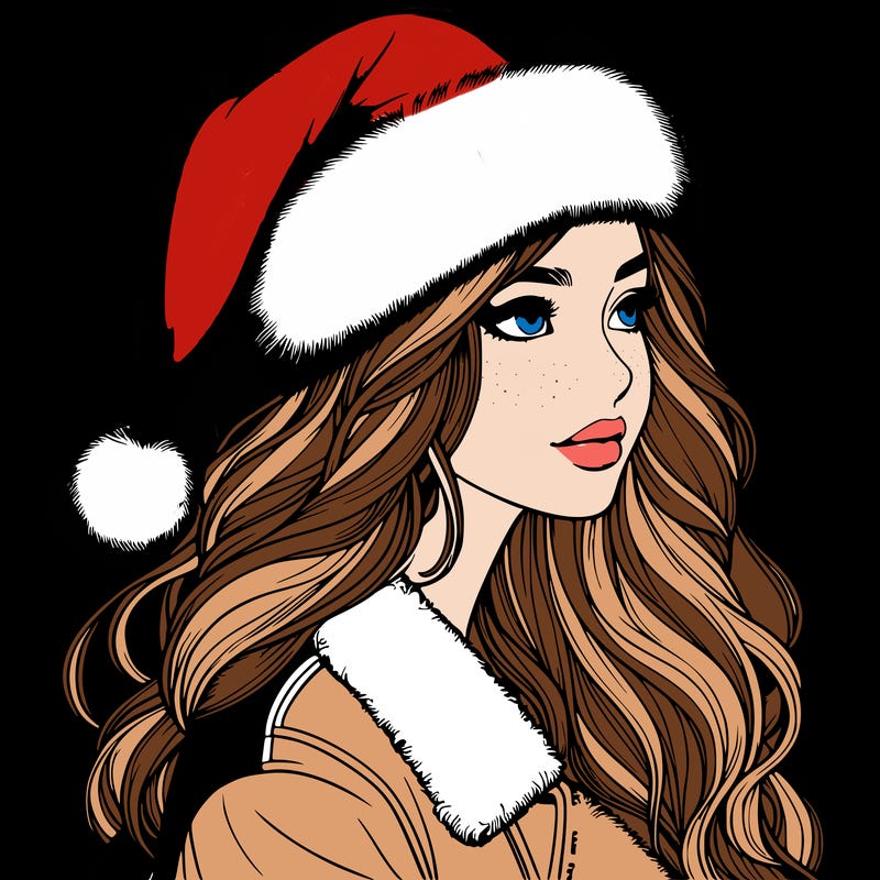 realistic girl in santa hat