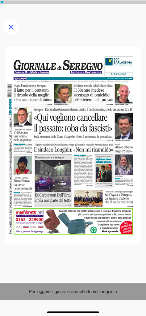 Il Giornale di Seregno - Digital front page of Il Giornale di Seregno newspaper displaying local news and headlines.