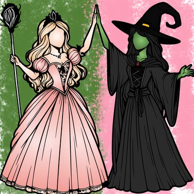 detailed realistic split of a princess and a witch