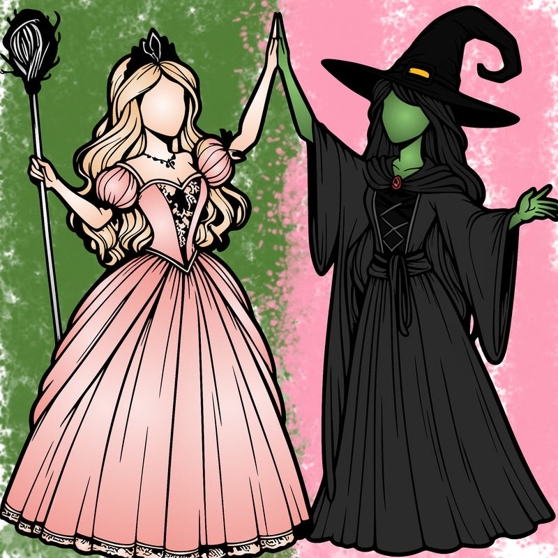 detailed realistic split of a princess and a witch