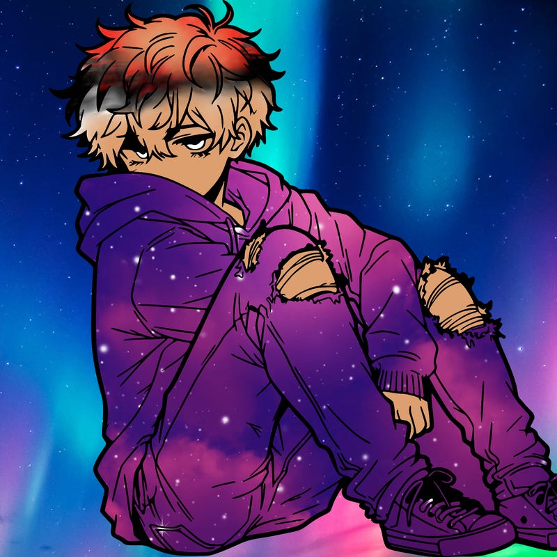 a male hoddie ripped jeans messy hair anime